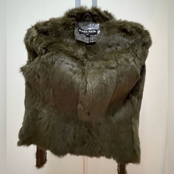 Blanc Noir Dark Green Faux Patent Leather Jacket with Faux Fur Lining - Picture 7 of 9